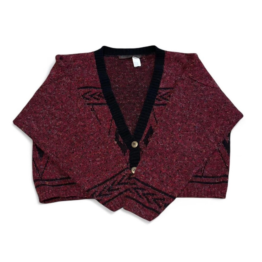 Cherokee Maroon And Black Patterned Cardigan - image 2
